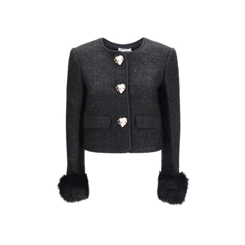 Self-Portrait Women Metallic Bouclé Jacket With Faux Fur Cuffs